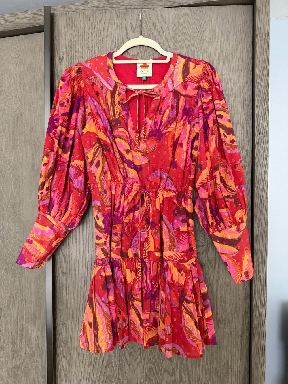 Farm Rio Red Multi Printed Tie-Front Mini Dress